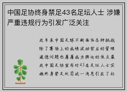 中国足协终身禁足43名足坛人士 涉嫌严重违规行为引发广泛关注